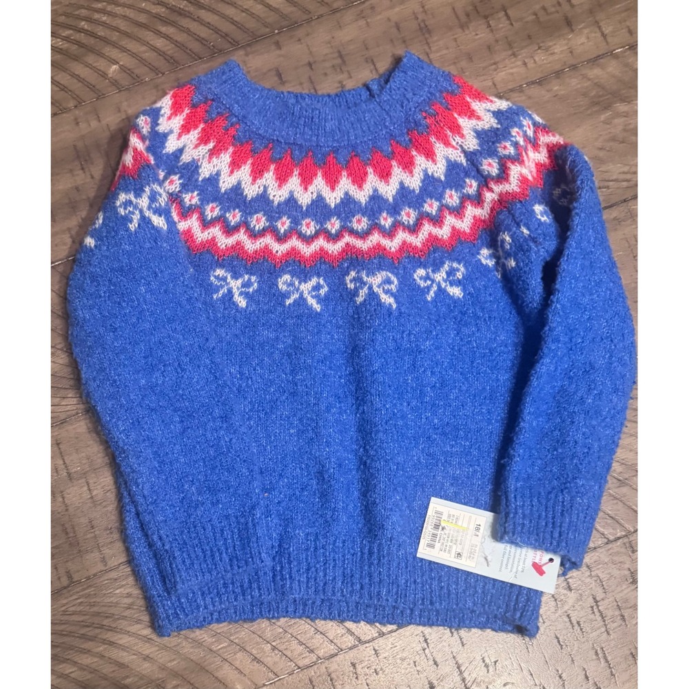 Cat & Jack Toddler Blue Fair Isle Bow Knit Sweater Crewneck Long Sleeve 18M